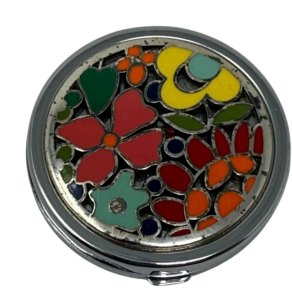 Brighton Colorful Floral Compact Mirror Dual-Sided Metal Case Design